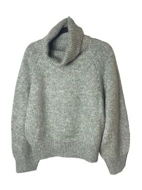 Jolie L Balloon Sleeve Soft Grey Turtleneck Long Sleeve Winter Cozy Boxy Sweater